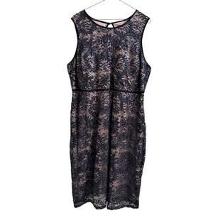 R&M Richards 16W Navy Nude Sequin Back Cutout Sexy Dress Formal Cocktail